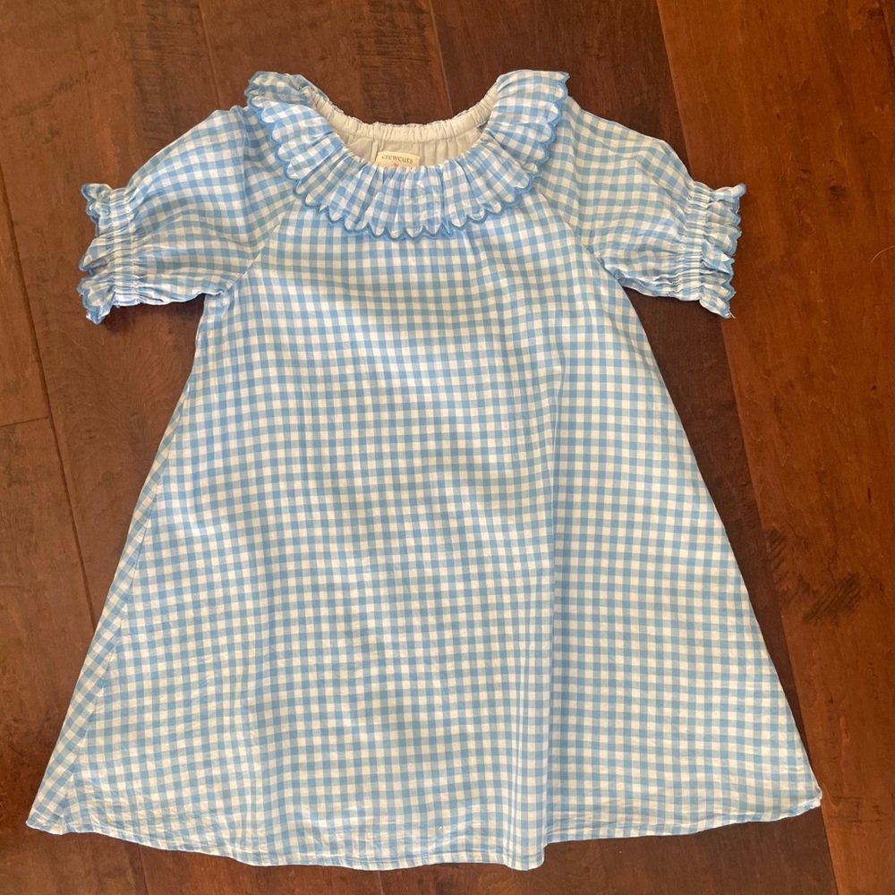 J. Crew Crewcuts Size 6 Blue and White Gingham Scalloped Dress